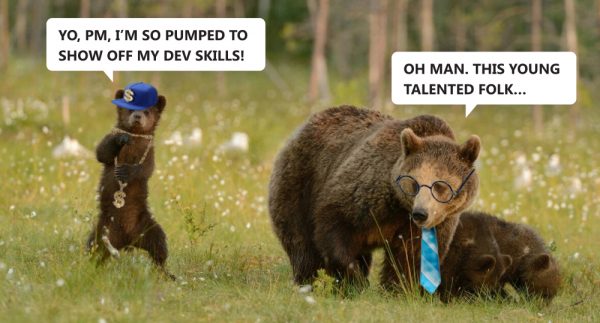 Baby bear wants to show off his dev skills.